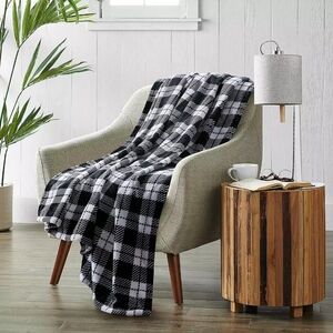 Sunbeam Black White Plaid Microplush Sherpa Heated Throw Blanket NIB